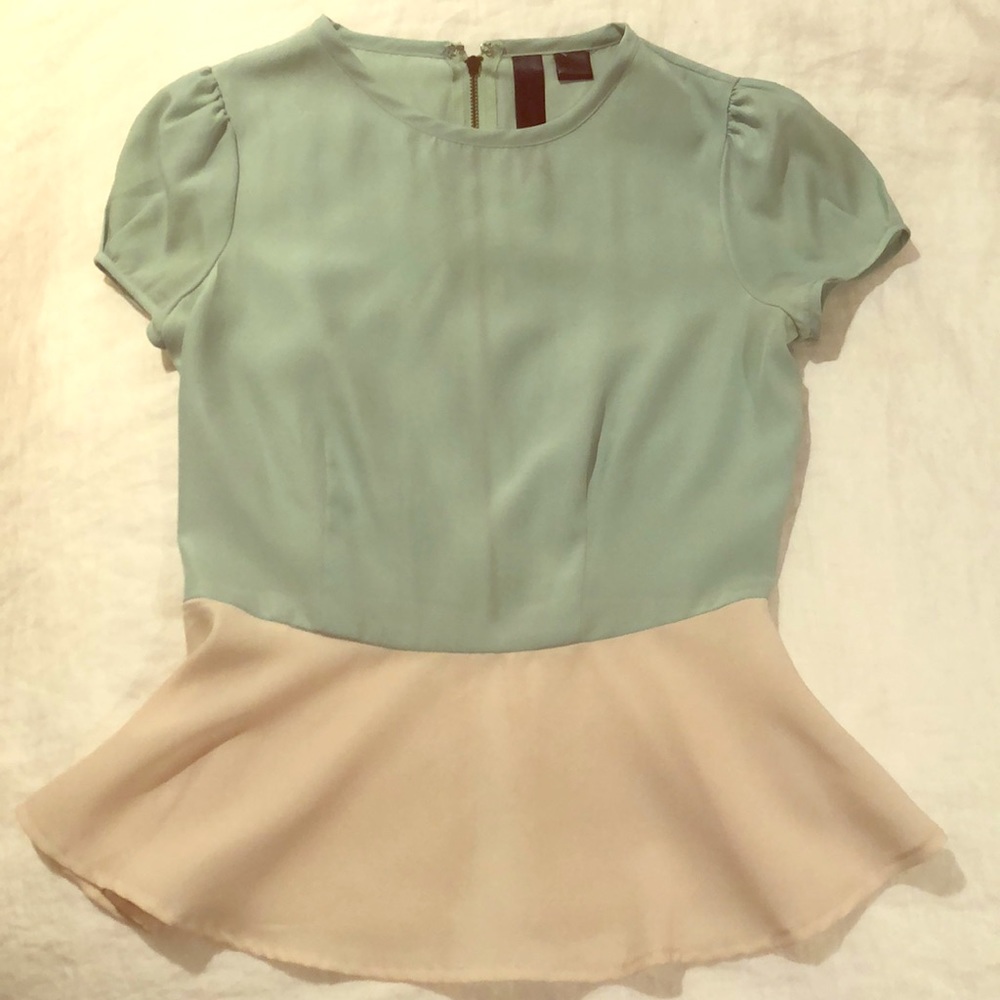 Mint and cream short sleeved blouse